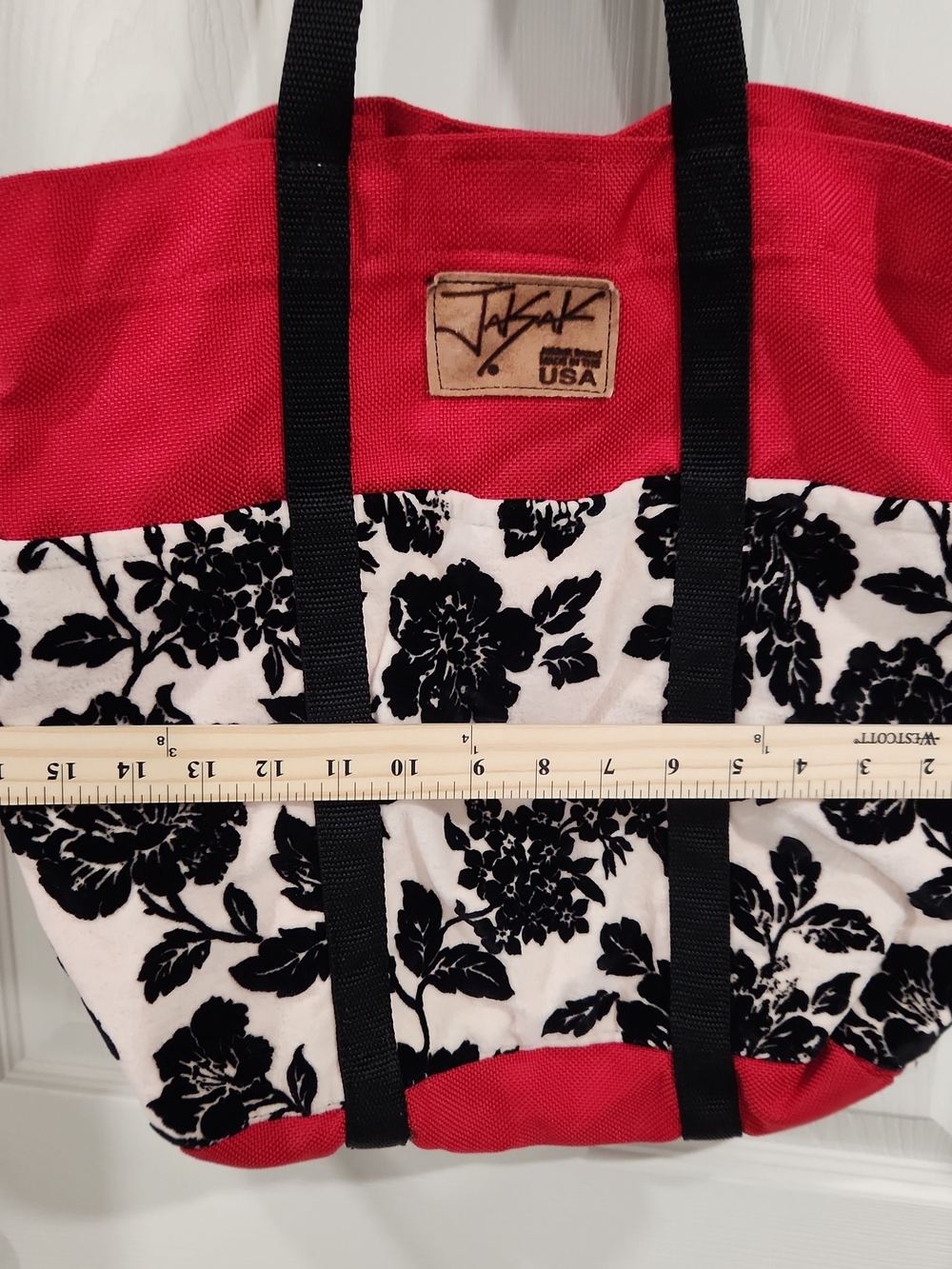 JakSak Canvas Tote Bag Floral Rose Red Made In USA Sustainable Shoulder Bag EUC - Picture 7 of 7